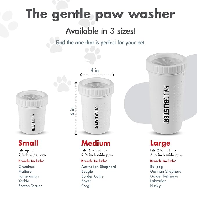 Dexas MudBuster Portable Dog Paw Cleaner, Medium, Bright White Special Edition, Premium Pet Supplies and Accessories-PawvioPets