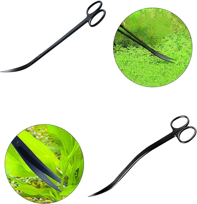 Aquascaping Tools 7 in 1 Kit Aquarium Plant Scissors Tools Set Curved & Waved Scissor Tweezers Spatula Stainless Steel Anti Rust Tools for Aquascape Black-PawvioPets
