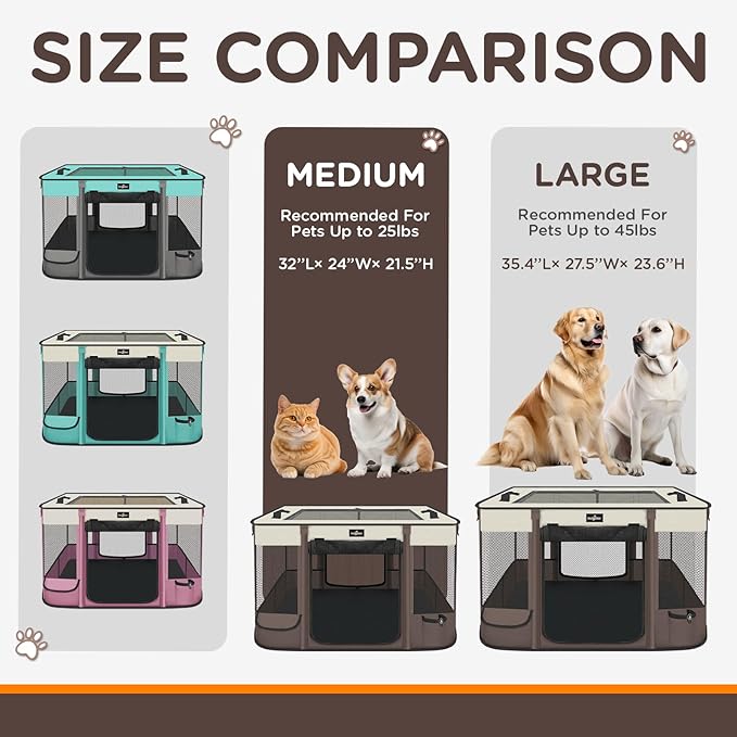 Foldable Pet Kitten Playpen, Upgrade Waterproof Portable Cat Dog Playpen Kennel Tent for Small Dog Cat, Removable Shade Cover, Indoor Outdoor Use for Small Pet, Brown-PawvioPets