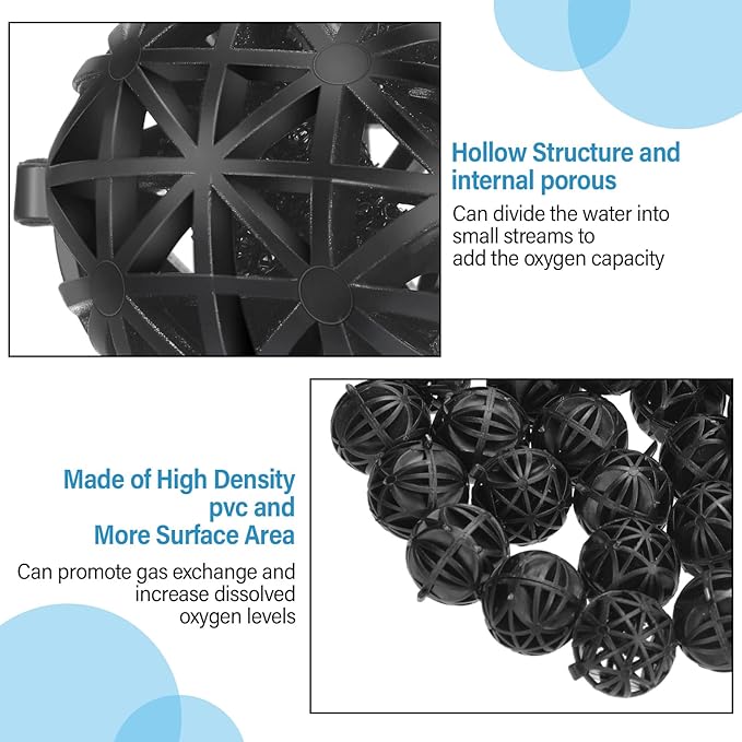 500 Pieces Bio Filter Balls Black Bio Balls for Aquarium Filter Pond Filter 1.02 Inch Internal Bioballs Filter Media with 5 Pieces Aquarium Filter Media Bags Mesh Bags with Zipper for Fish Tank Pond-PawvioPets