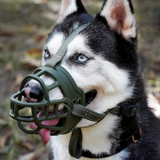 BARKLESS Dog Muzzle, Soft Basket Silicone Muzzle for Dogs to Prevent Biting and Chewing, Breathable Cage Mouth Cover for Training, Allows Drinking and Panting, Used with Collar-PawvioPets