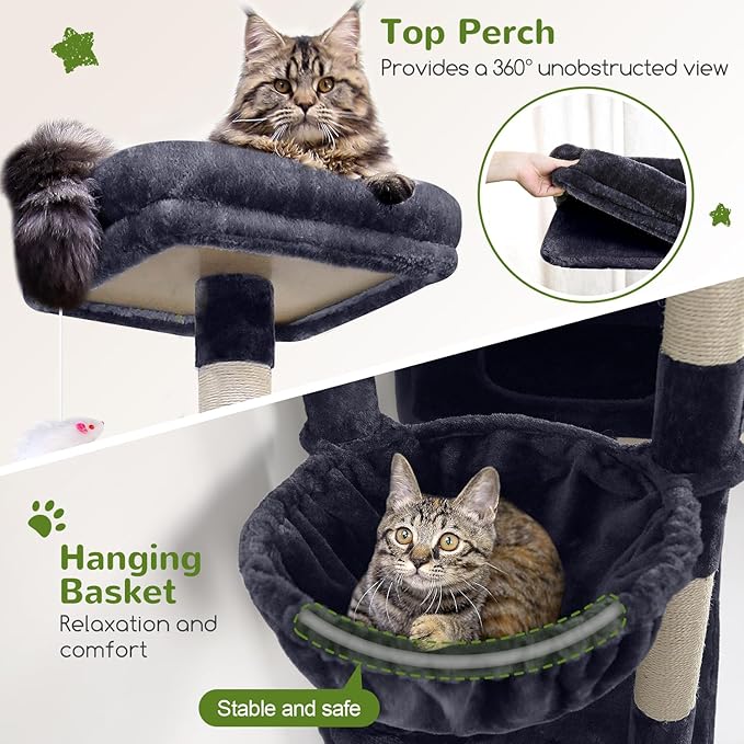 Globlazer Extra Large Cat Tower, 81-inch Tall Cat Tree for Big Cats 20 lbs, XXL Heavy Duty Cat Scratching Tower for Indoor Adult Cats with 3 Cat Condos, 8 Scratching Posts, F81, Dark Grey-PawvioPets