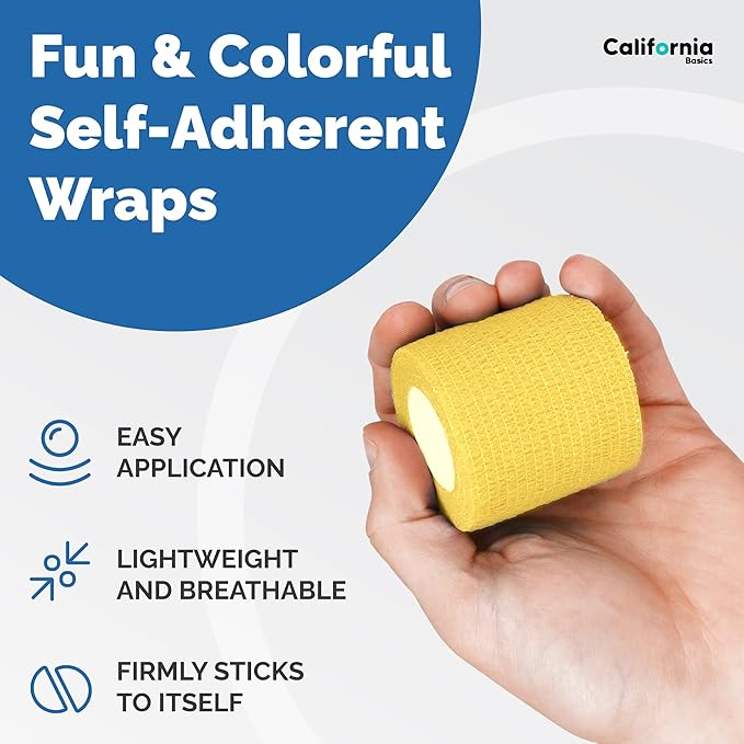 California Basics Self-Adhesive Medical Tape (2 inch) - Pack of 12 - Cohesive Bandage Wrap Rolls - Waterproof Athletic Tape - Self Adhesive Medical Adhesive Bandage Wrap - Vet Stretch Wrap-PawvioPets