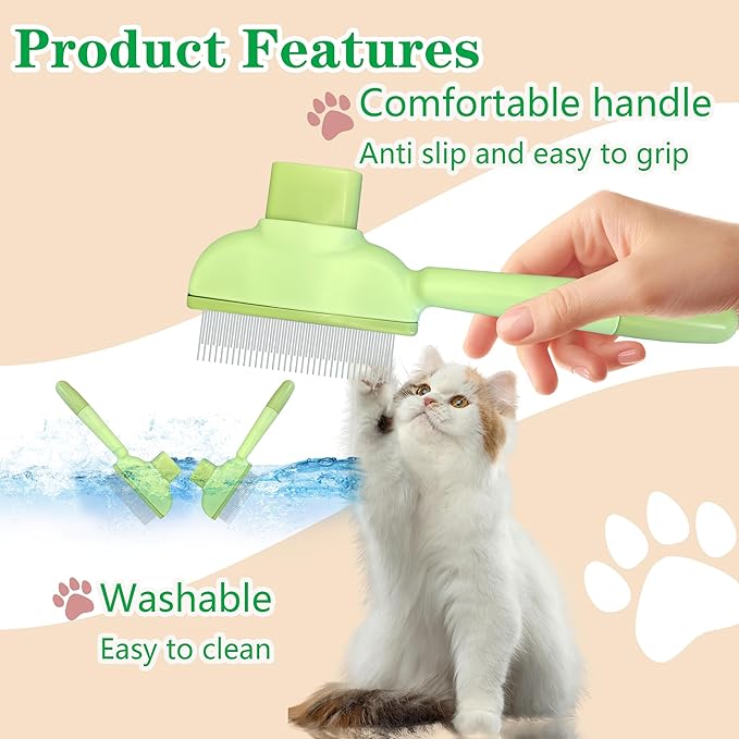Flea Comb for Dogs and Cats with Release Button Fine Tooth Dog Comb for Grooming Massaging and Cleaning Remove Fleas Eggs Pet Hair Removal for Short and Long Hair 2 Pack-PawvioPets
