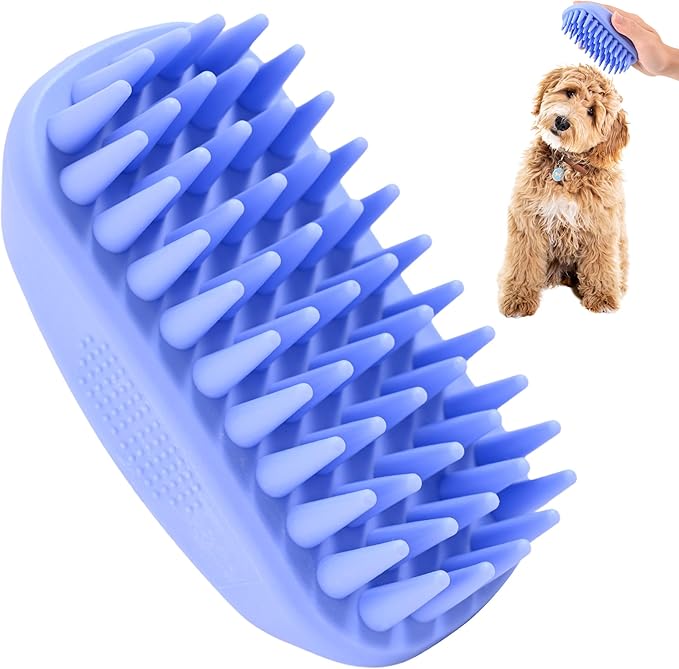 Bath Brush for Pet Grooming & Massage - Rubber Scrubbing Brush for Showers, Ideal for Long & Short Haired Dogs and Cats, Essential Puppy Accessory, Long Pins [We Love Doodles]-PawvioPets