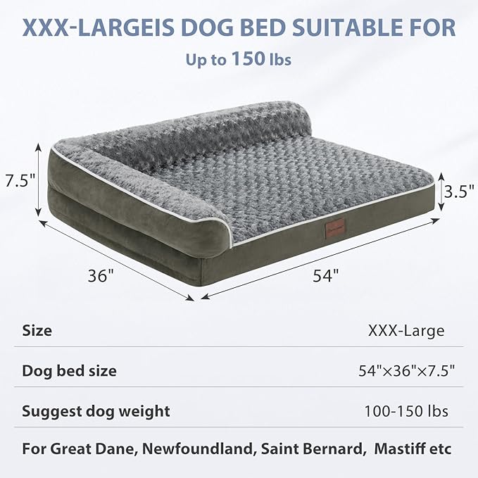 BFPETHOME Orthopedic Dog Beds for Large Dogs-Waterproof Sofa Dog Bed with Removable Washable Cover, Large Pet Bed with Waterproof Lining and Nonskid Bottom, Pet Bed for Dogs-PawvioPets