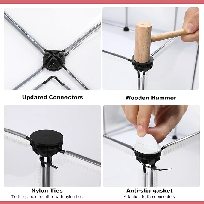 24 Panels Portable Small Animals Playpen,48"x 24"x 28" Transparent Pet Playpen,Portable Plastic Enclosure,Puppy Play Pen for Indoors Outdoor Pet Fence for Guinea Pigs,Bunny,Ferrets,Hamsters,Hedgehogs-PawvioPets