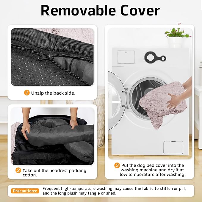 GGIB Calming Dog Bed Fluffy Plush Dog Mat for Furniture Protector with Removable Washable Cover for Large Medium Small Dogs and Cats (Extra Large (53x39.3x6), Rust White)-PawvioPets