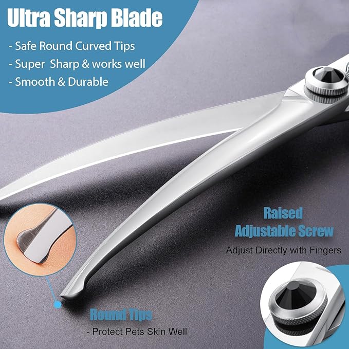 Dragon Creek 6.5" Downward Curved Dog Grooming Scissors Shears for Grooming Face and Paws Safety Round Tips Shears Trimming Cutting Scissors for Dog Cat Pet Black-PawvioPets