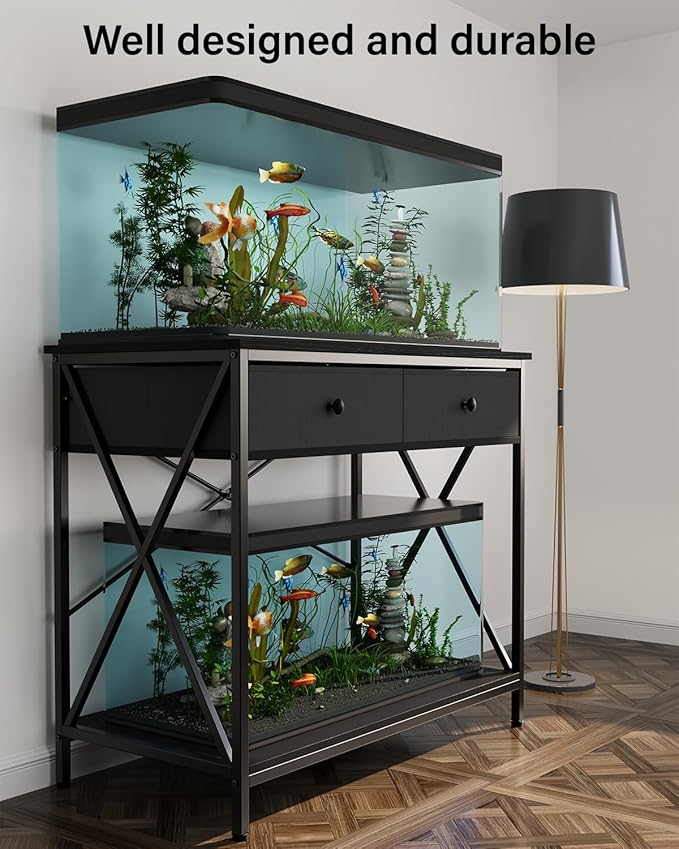 Fish Tank Stand 40 Gallon: Sturdy Aquarium Stand with Accessories Storage - Metal Fish Tank Table for 40-50 Gallon Reptile Breeder Turtle Terrarium - 35"X19.54" Weight Capacity 660 lbs-PawvioPets