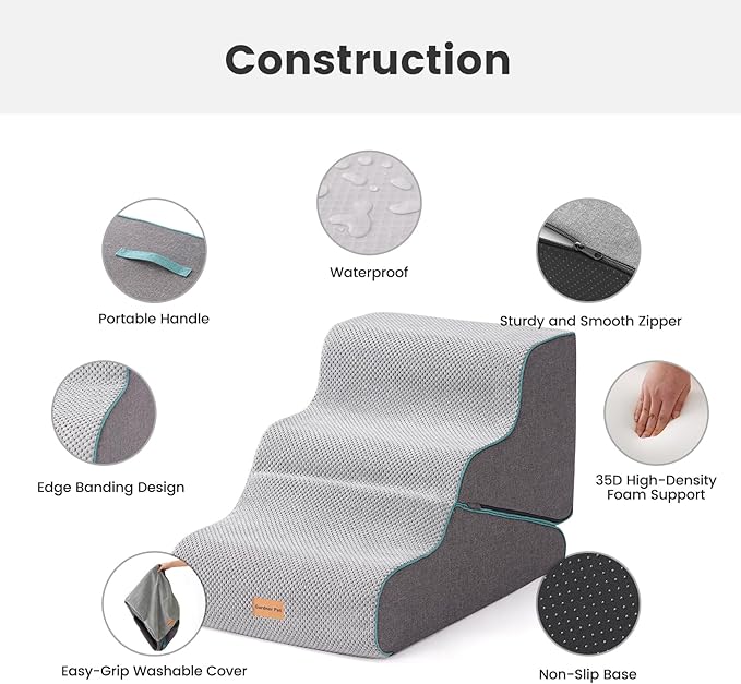 Gardner Pet Dog Stairs for Small Dogs 16.5" H, 2 in 1 Transformable 3-Step Pet Stairs and ramp, Dog Steps for Couch (13-20 in) with Durable Non-Slip Waterproof Cover and CertiPUR-US Certified Foam-PawvioPets