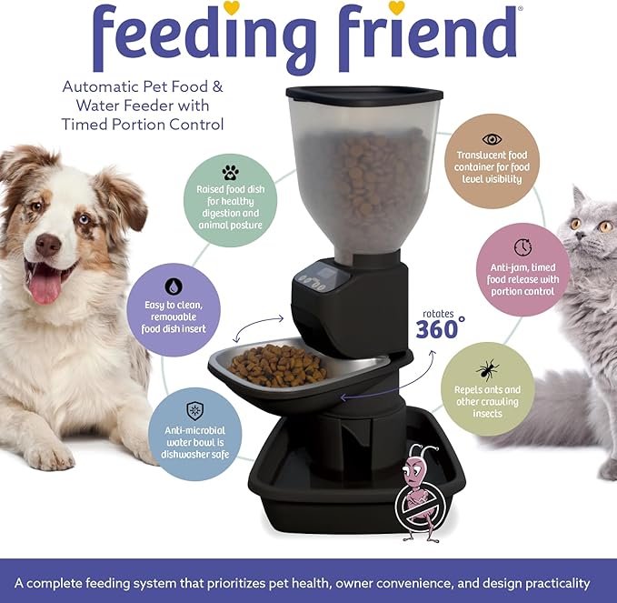 Automatic Dog & Cat Food Feeder with Water Dispenser – Smart Pet Feeder with Portion Control, OLED Display, Anti Jam Design, Battery Operated Dispenser for Medium/Large Pets - Black-PawvioPets
