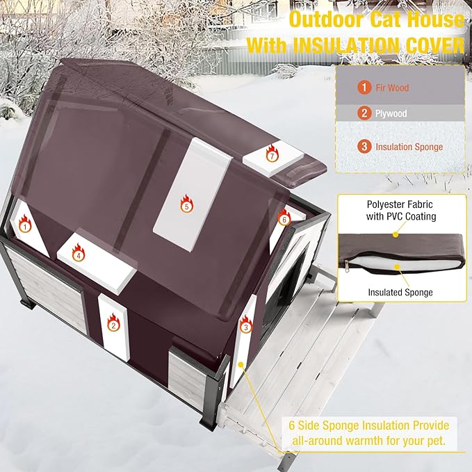 Aivituvin Dog House Outdoor With Metal Frame, Insulated Dog Kennel Outside for Small To Medium Breed, 45" Weatherproof Large Dog Shelter with Anti-Chewing Iron Frame, White (45" D x 32.9" W x 32.6" H)-PawvioPets