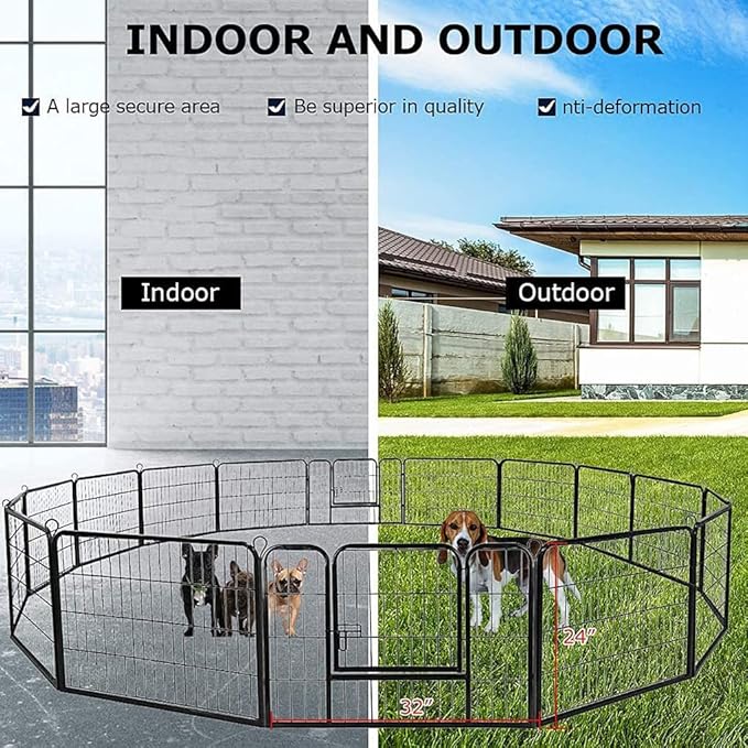 BestPet | Dog Playpen | 24 Inch, 16 Panels | Heavy Duty Metal Pet Exercise Pen | Indoor Outdoor Fence Panels | Rust-Resistant, Removable, Tool-Free Setup | Anti-Skid, Expandable Design-PawvioPets