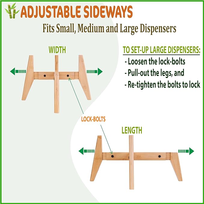 Dog Water Bowl Dispenser Stand - Compatible with Automatic and Gravity Water/Food Dispensers - Adjustable Width, Holds Various Sizes [See Photos for Measurements] - Bamboo-PawvioPets