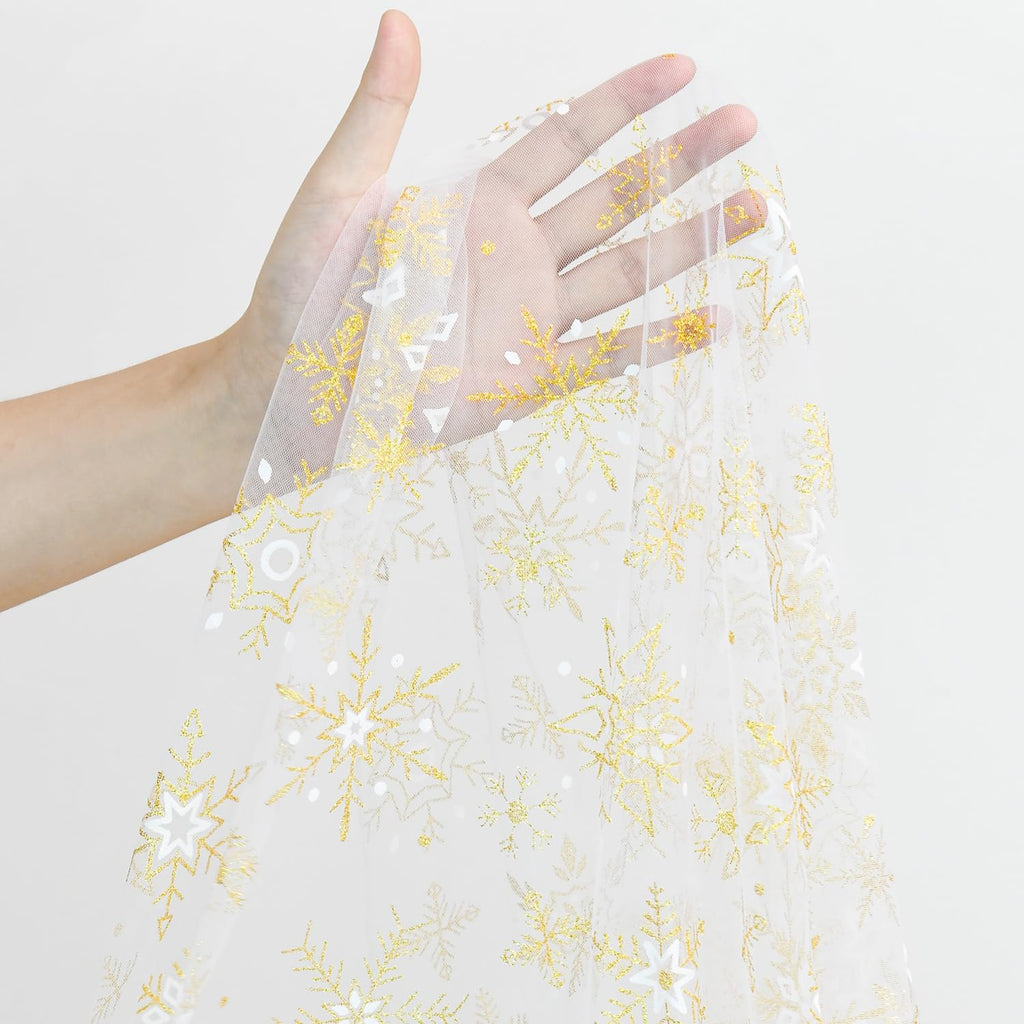 Artoid Mode Gold Snowflakes Christmas Gauze Table Runner 120 Inch 10FT, Winter Seasonal Sheer Dining Holiday Wedding Table Decor for Home Party