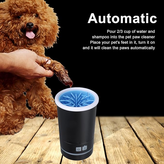 Automatic Dog Cleaner, Soft Electric Washer USB Rechargeable Portable Cleaner Cup, Dog Foot Cleaning Machine for Small to Medium Dogs Cats (Black White)-PawvioPets