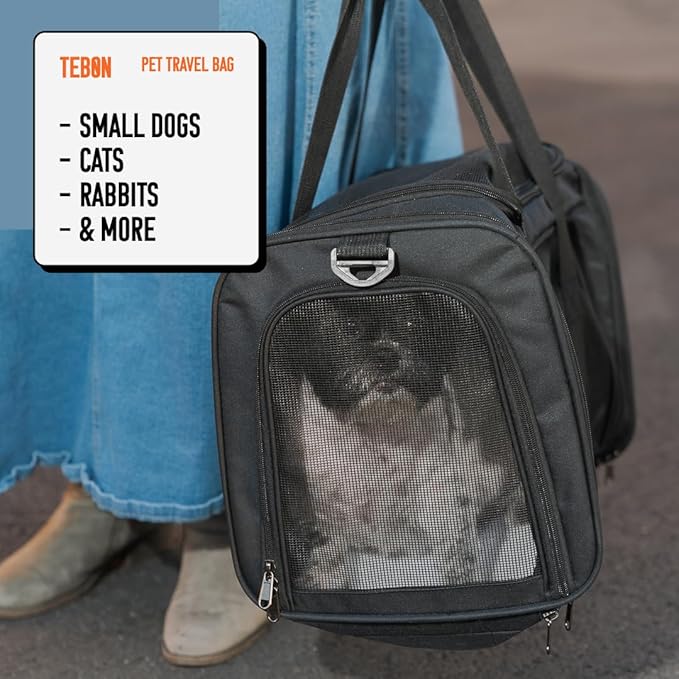 17.5" Pet Travel Carrier Bag - Collapsible Cat & Dog Carrier - Breathable, Durable & Spacious - Fits Small and Medium Pets up to 15lbs - Pet Travel Bag by Tebon-PawvioPets