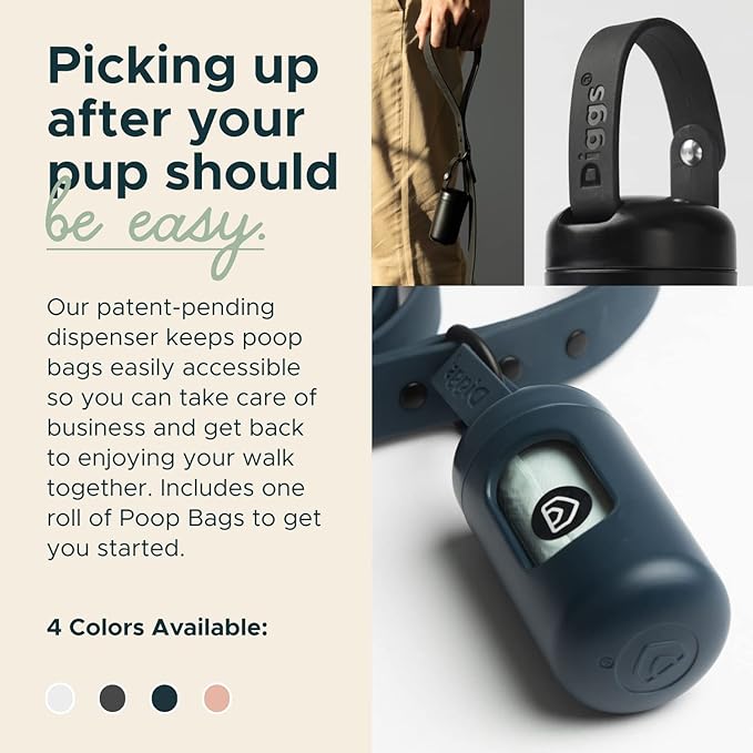 DIGGS Dog Poop Bag Dispenser for Leash - Premium Dog Waste Bag Holder with Easy One-Hand Dispensing (Navy)-PawvioPets