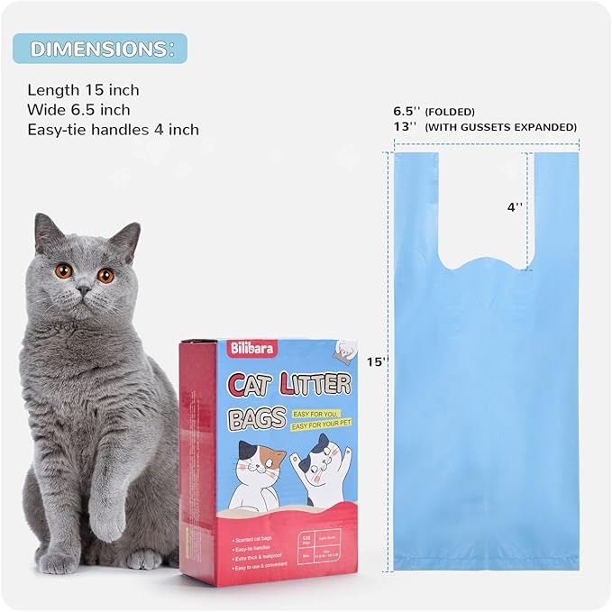 Cat Litter Bags, 120 Count, Ultra Thick, Scented, Leak-Proof, Disposable, 15 Liters Capacity-PawvioPets