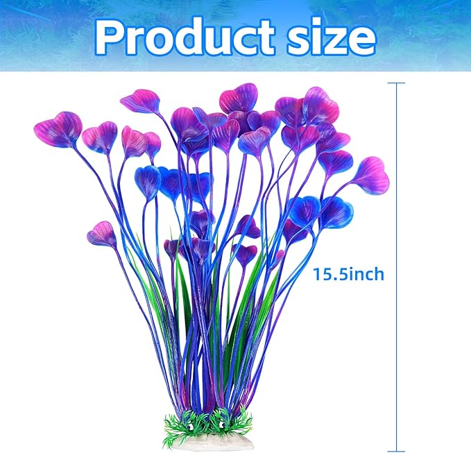 AQUANEAT Artificial Fish Tank Plants, Plastic Aquarium Accessories Large, 15.5 inch Purple Decorations, 2pcs-PawvioPets