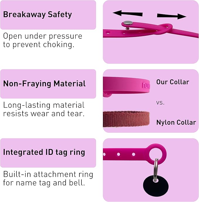 Cat Collar 2 Pack - Soft, Comfortable, and Lightweight Safety Breakaway Collar with Name Tag Ring for Outdoor Cats and Sensitive Skin Kittens by Nuvuq (6 ⅞" to 10 ¼", Pink)-PawvioPets