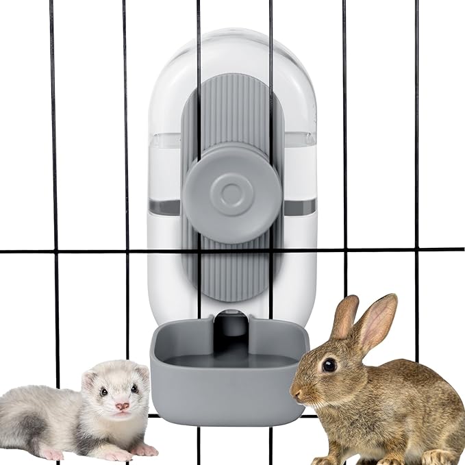 28oz Hanging Automatic Water Dispenser，Rabbit Water Bottle,Bunny Guinea Pig Ferret Water Bowl for Cage,Suitable for Small Animal Puppies(Cage Grid Spacing Over 1.2'') (Gray)-PawvioPets