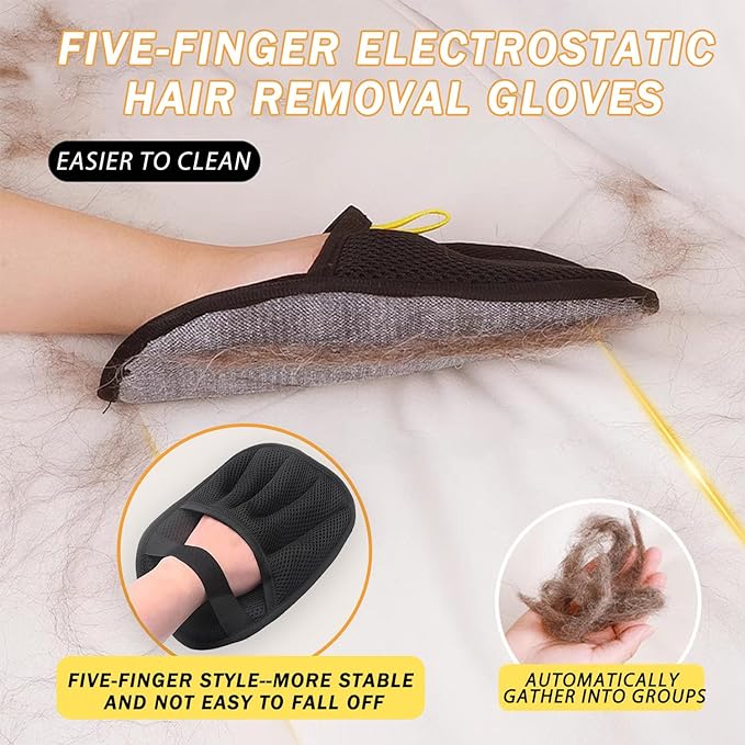2PCS Pet Hair Removal Glove, Electrostatic Pet Hair Removal Gloves, Upgrade Efficient Grooming Gloves for Pet Hair, Clothing, Couch, Furniture, Carpet, Car Seat-PawvioPets