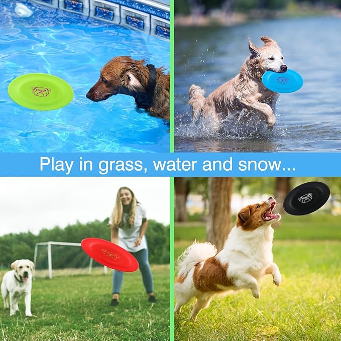 Dog Flying Disc, 3 Pcs Competition Dog Flyer Toy, Soft Indestructible Rubber Lightweight Flying Discs Toy for Dogs - Floats On Water, Gentle On Teeth and Gums-PawvioPets