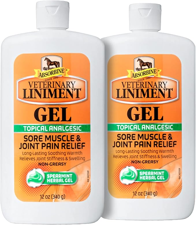 Absorbine Veterinary Liniment Gel, Topical Menthol Analgesic Rub for Sore Muscle, Joint & Arthritis Pain Relief, 12oz Bottle 2-Pack-PawvioPets