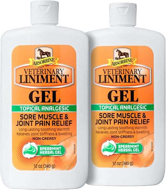 Absorbine Veterinary Liniment Gel, Topical Menthol Analgesic Rub for Sore Muscle, Joint & Arthritis Pain Relief, 12oz Bottle 2-Pack-PawvioPets