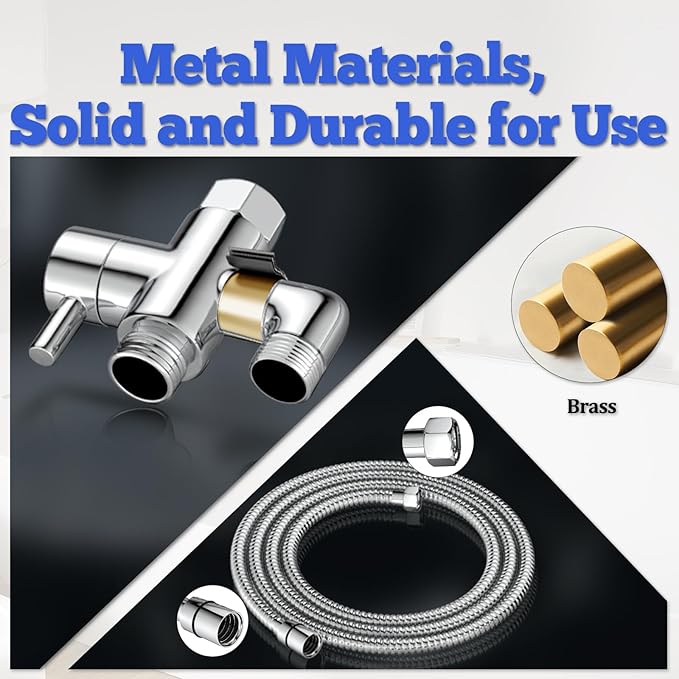 Dog Shower Attachment Metal, YDmeet Pet Washing Hose Attachment for Fast & Clean Bathing, Brass 3 Way Diverter, Adjustable Sprayer wtih Turn Off, 8 ft Hose and Holder, Chrome-PawvioPets