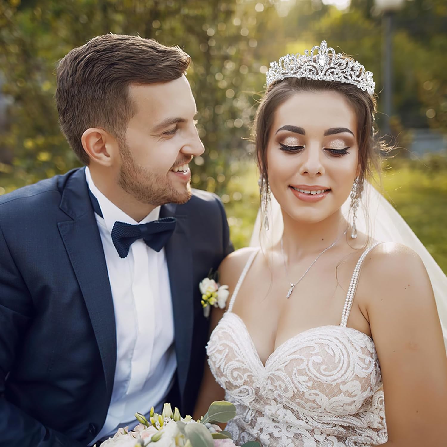 Makone Crowns for Women Princess Tiaras for Girls Queen Crown and Comb Tiara for Wedding Birthday Pageant Bridal Prom Christmas Gift (Silver)