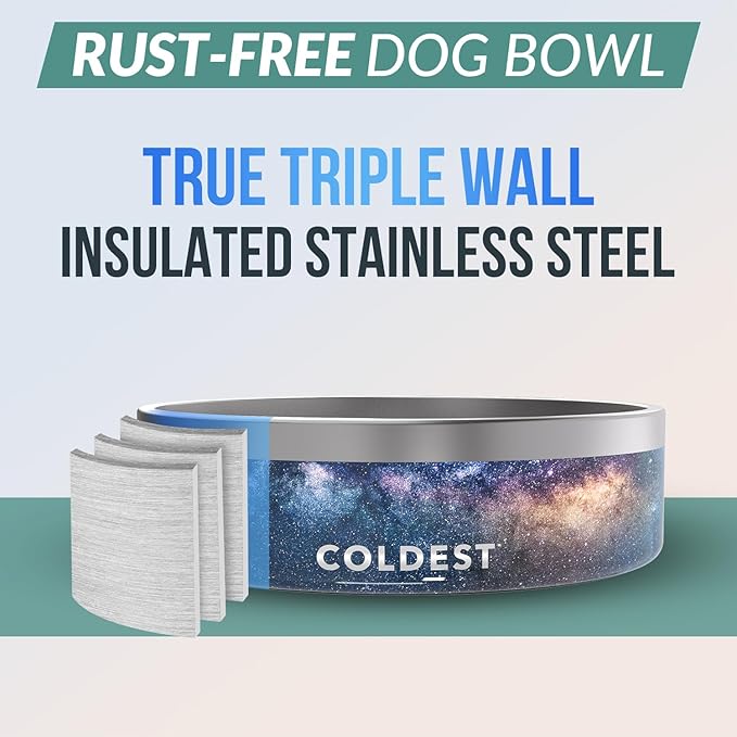 Coldest Dog Bowl - Anti Rust Metal, Non Slip, 3 Layers Insulated Stainless Steel Dog Bowls - Spill Proof & Heavy Duty - Water Bowl for Dogs, Cats & Pets, Dish Washer Safe (42 oz, Into The Beyond)-PawvioPets