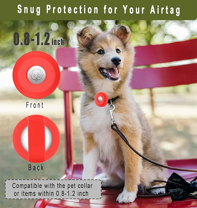 Airtag Holder for Dog Collar, Cibaabo Silicone Air Tag Case Cover Compatible with Apple Airtags for 0.8-1.2inch Cat Pet Collar Harness Loop-PawvioPets