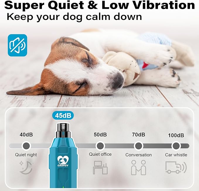 Casfuy 6-Speed Dog Nail Grinder - Newest Enhanced Pet Nail Grinder Super Quiet Rechargeable Electric Dog Nail Trimmer Painless Paws Grooming & Smoothing Tool for Large Medium Small Dogs (Bright Blue)-PawvioPets