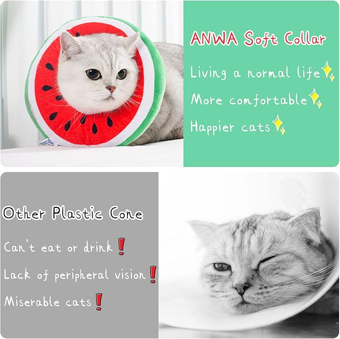 ANWA Adjustable Cat Cone Collar Soft, Cute Cat Donut Collar After Surgery, Kitten Recovery Cones to Stop Licking-PawvioPets