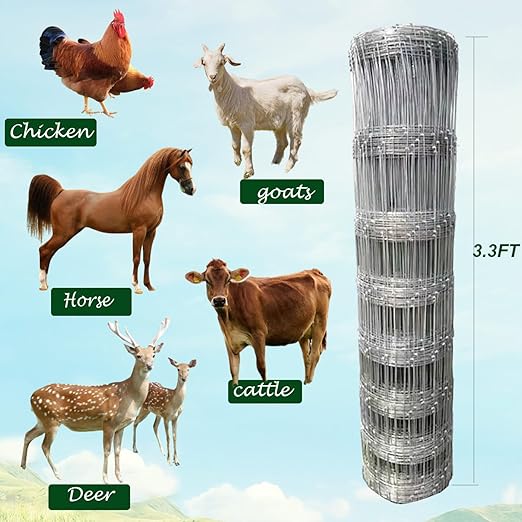 40in x 100ft Galvanized Wire Fence, Hog Goat Fencing Garden Fencing Roll, Heavy Zinc Coating Metal Wire Mesh for Yard Vegetable Plant Protection Poultry Netting-PawvioPets