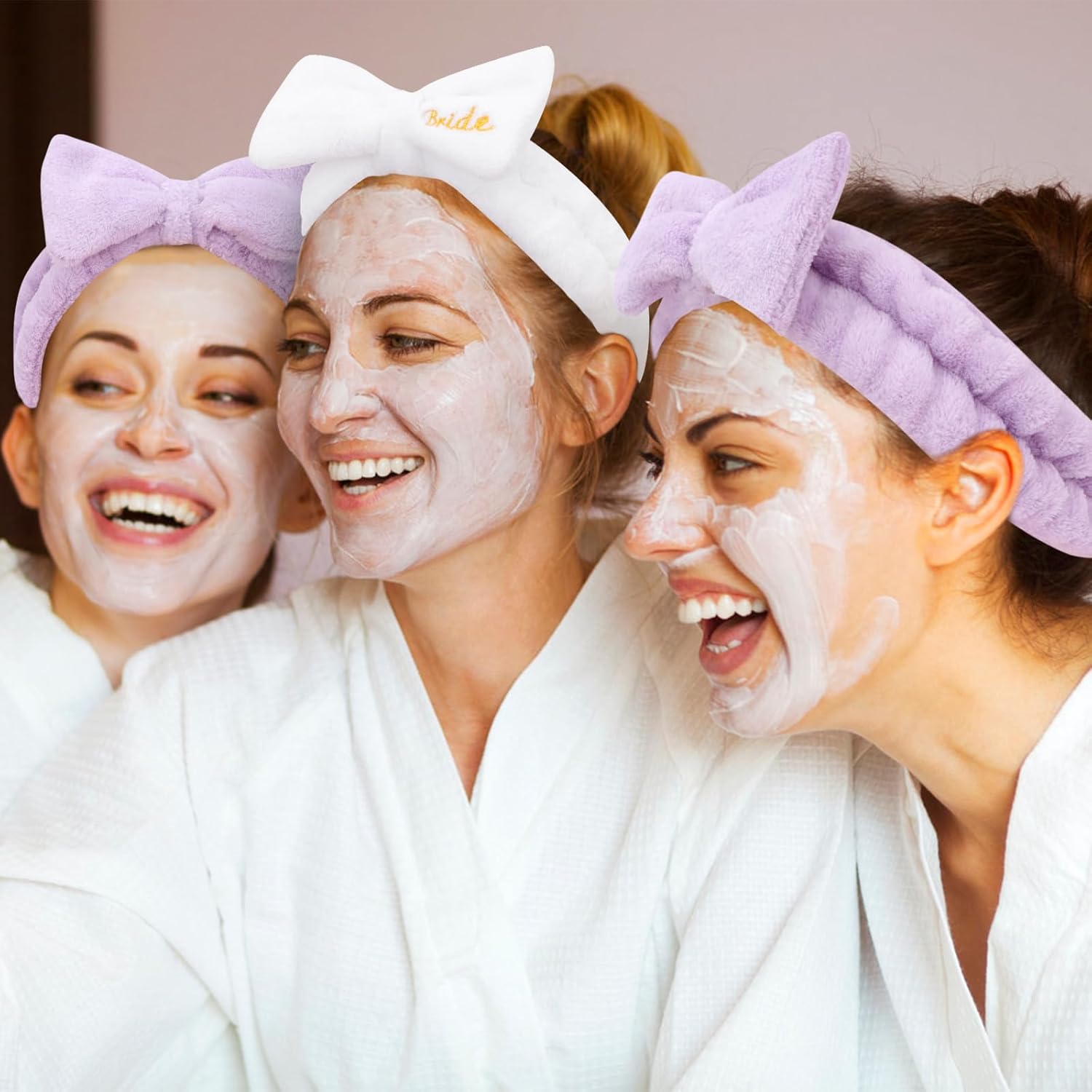 Semato Bachelorette Party Favor Set - Bride & Bridesmaid Spa Headbands (1 Bride + 7 Purple)