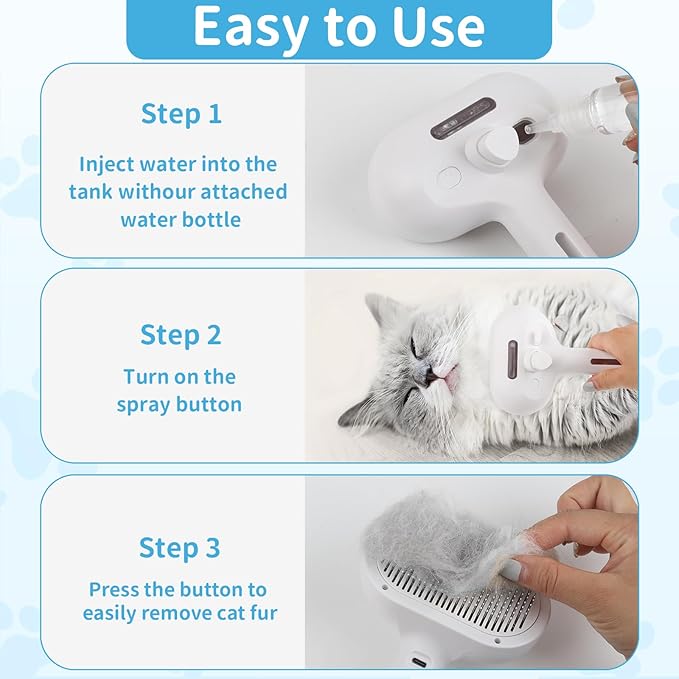 Dog Brush for Shedding, Cat Brushes for Indoor Cats, Cat Brush for Shedding - Pet Grooming Supplies with Steam, Hair Removal Comb Spray for Long-Haired Cats and Dogs (Waterless Shampoo)-PawvioPets
