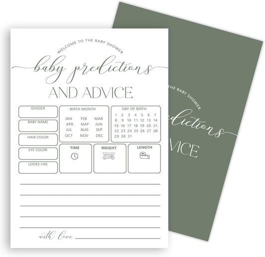 Advice For New Parents Baby Shower, Baby Predictions & Advice Cards For Baby Shower Games Activities, Wishes for Baby, 25 Double-Sided Thick Cards – Minimalist Green A07