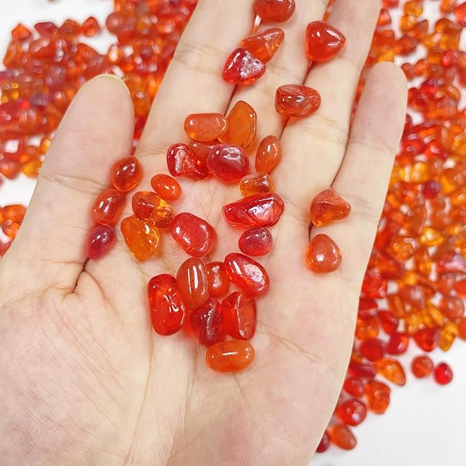 Glass Stones, 0.85LB/385g Orange Red Aquarium Gravel Rocks, Orange Red Pebbles for Fish Tank, Sea Glass for Vase Filler Craft-PawvioPets