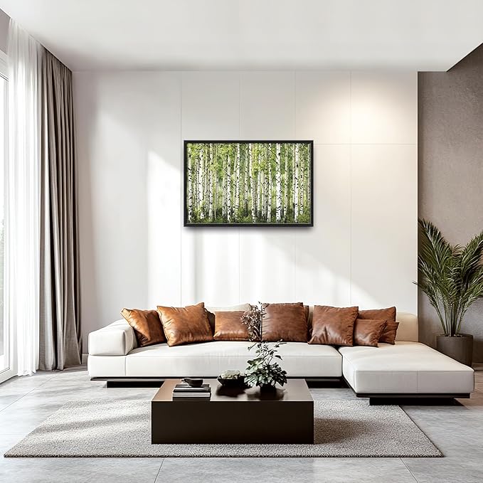 Extra Large Birch Tree Framed Wall Art for Living Room,Oversized Green Aspen Trees Forest Pictures Wall Decor,Canvas Print Painting Modern Artwork Bedroom Office Bathroom 36L" x 24W"-PawvioPets