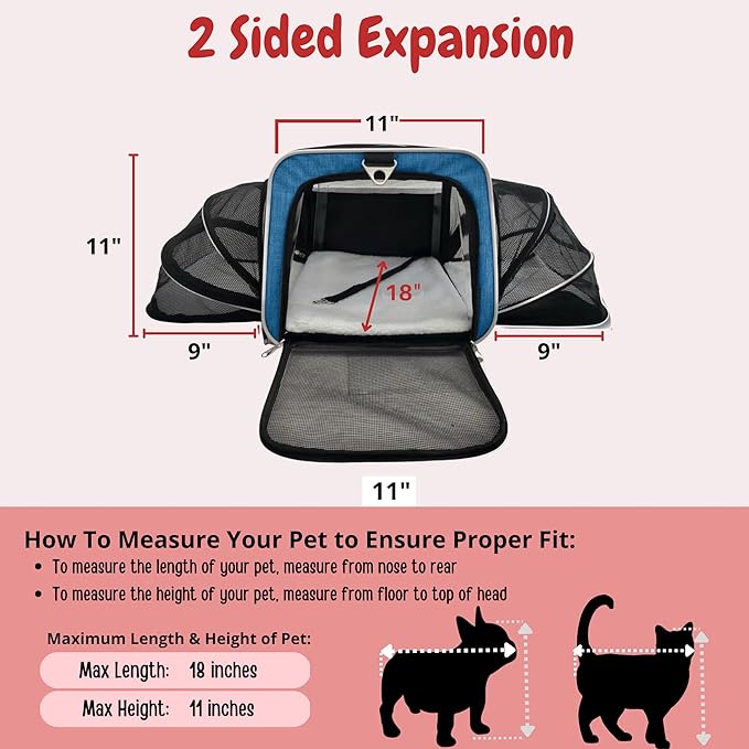 Airline Approved Expandable Premium Pet Carrier on Wheels- Two Sided Expandable Rolling Carrier- Designed for Dogs & Cats- Extra Spacious Soft Lined Carrier! (Blue)-PawvioPets