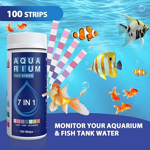 Aquarium Test Strips 7 in 1 for Freshwater 100 Strips Fish Tank Water Testing Kit for Aquarium Pond -Testing Nitrate Nitrite Hardness Chlorine pH Carbonate Alkalinity Accurate-PawvioPets
