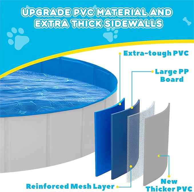 Extra Large Foldable Dog Pool,71"x 12" Portable Anti-Slip Kiddie Pool Hard Plastic, Swimming Pool for Dogs Cats and Kids Pet Puppy Bathing Tub-PawvioPets