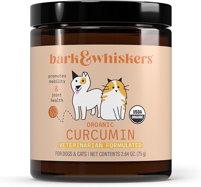 Bark & Whiskers Organic Curcumin, 2.64 Oz. (75 g), 300 Scoops, Promotes Mobility & Joint Health, Veterinarian Formulated, Non-GMO, Certified USDA Organic, Dr. Mercola-PawvioPets