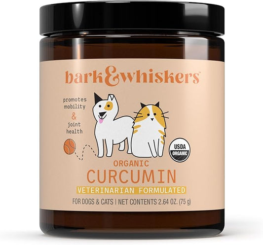 Bark & Whiskers Organic Curcumin, 2.64 Oz. (75 g), 300 Scoops, Promotes Mobility & Joint Health, Veterinarian Formulated, Non-GMO, Certified USDA Organic, Dr. Mercola-PawvioPets