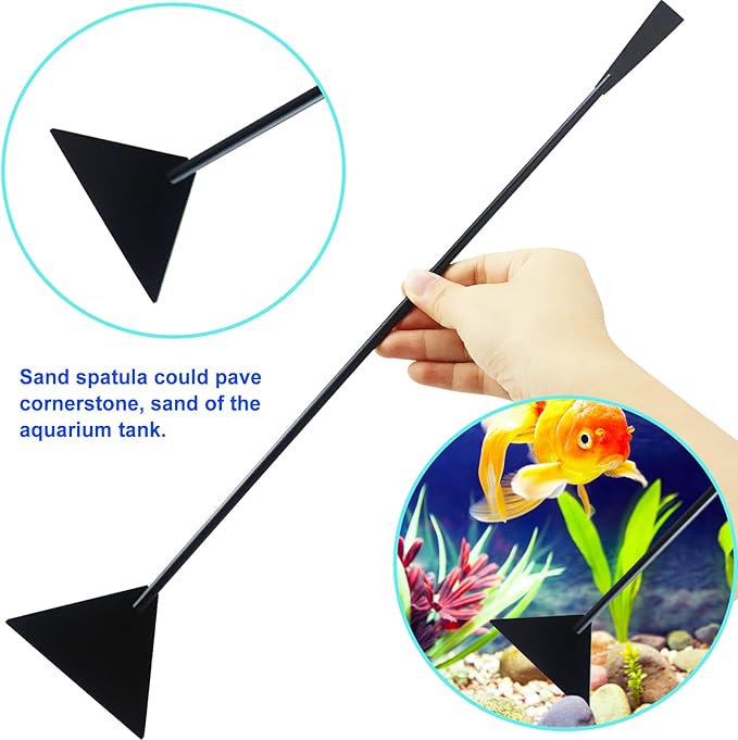 Aquarium Aquascape Tools Kit, Long 15 Inch Stainless Steel Aquatic Plants Tools, 4 in 1 Anti-Rust Black Aquascaping Tweezers Scissors Spatula Scrapers Tool Set for Fish Tank Cleaning Plant Trimming-PawvioPets
