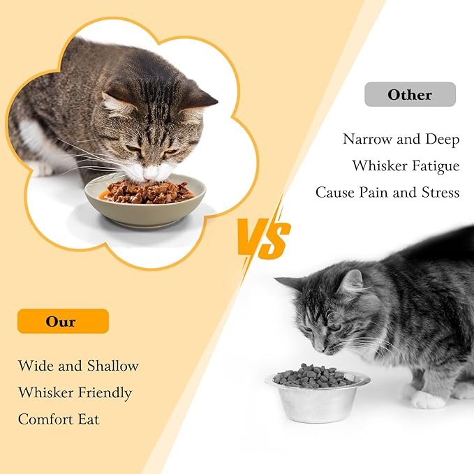 3PCS Cat Food Bowl,Ceramic Cat Dish for Indoor Cats,Wide Shallow Cat Bowls for Dry and Wet Food,Anti Whisker Fatigue Cat Plates for Kitten Cats or Dogs-PawvioPets